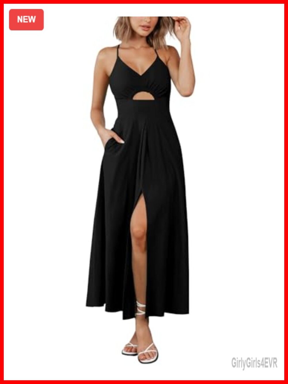 Women Spaghetti Strap Cutout Maxi Dress Sleeveless V-Neck Beach Vacation